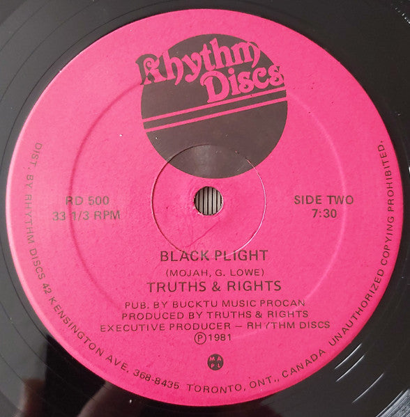 Image of Label Cover of 0316292C: 12" - TRUTHS & RIGHTS, Metro's No. 1 Problem (Rhythm Discs; RD 500, Canada 1981, Picture Sleeve)   VG+/VG+