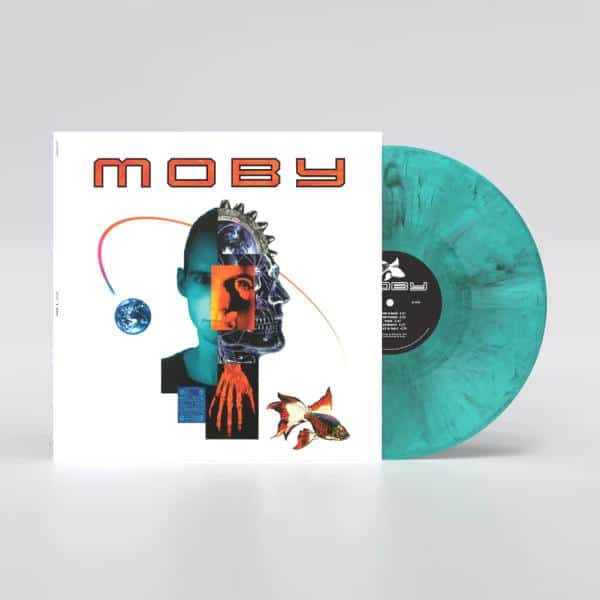 Image of Back Cover of 9032611C: LP - MOBY, Moby (Little Idiot; IDIOT1, Europe 2026 Reissue, Limited White & Blue Marble Vinyl)   NEW/NEW