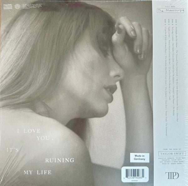Image of Back Cover of 2xLP - NEW/NEW - TAYLOR SWIFT, The Tortured Poets Department (Republic Records; 5893331, Worldwide 2024, Gatefold, 2 Inners & Booket, Gray [Smoke Gray] Vinyl), ,  - 0236254E