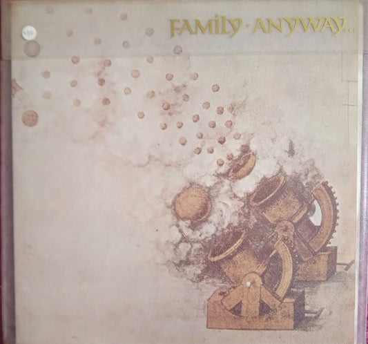 Image of Front Cover of 0346245S: LP - FAMILY, Anyway (Reprise Records; RSX 9005, UK 1970, Gatefold Fold Over cover with Printed Textured Polythene Outer , No "Distributed by Kinney Record Group Ltd." below Warner Bros. Records Ltd, bottom left of left inner gatefold) Flap of outer polythene taped  VG/VG+