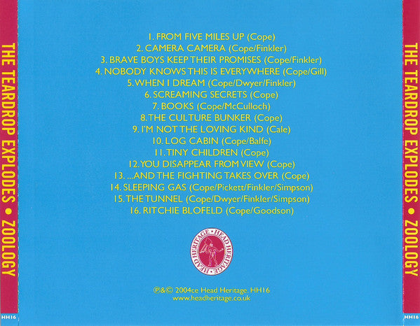 Image of Back Cover of 0336236E: CD - THE TEARDROP EXPLODES, Zoology (Head Heritage; HH 16, UK 2004, Jewel Case)   VG+/VG+
