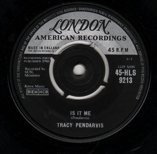 Image of Front Cover of 0316307C: 7" - TRACY PENDARVIS, Is It Me / South Bound Line (London Records; 45-HLS 9213, UK 1960, Company Sleeve) Strong VG, Lightest of hairlines, Gossy disc, Nice company sleeve  VG+/VG