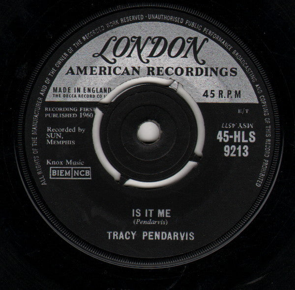 Image of Front Cover of 7" - VG+/VG - TRACY PENDARVIS, Is It Me / South Bound Line (London Records; 45-HLS 9213, UK 1960, Company Sleeve), Strong VG, Lightest of hairlines, Gossy disc, Nice company sleeve,  - 0316307C