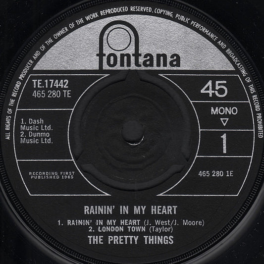 Image of Front Cover of 7" EP - /VG - THE PRETTY THINGS, Rainin' In My Heart (Fontana; TE17442, UK 1965, No Picture Sleeve, Mono.), Light hairlines and surface marks. Generic Sleeve.,  - 0356178S