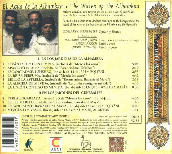 Image of Back Cover of CD - VG+/VG+ - IBN AL-JATIB / EDUARDO PANIAGUA, EL ARAB  TR O, El Agua De La Alhambra (Pneuma; PN 320, Spain 2001, Digipak, Booklet), ,  - 0316272C