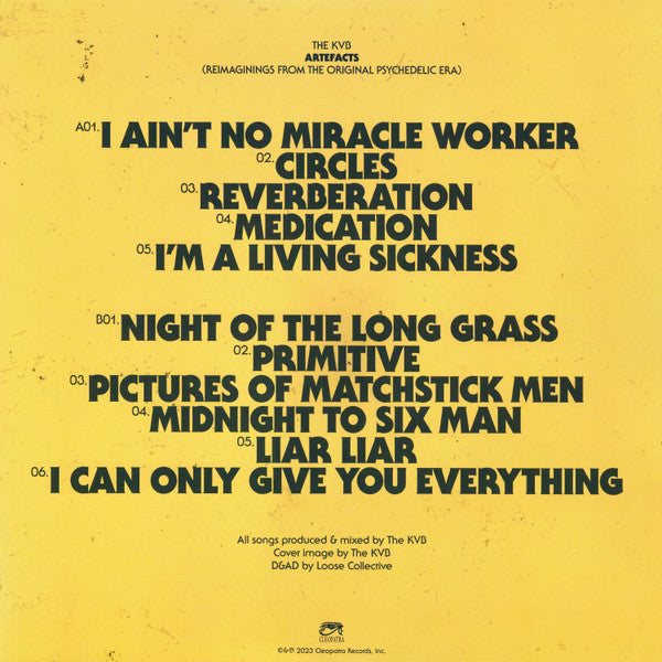 Image of Back Cover of 0326384E: LP - THE KVB, Artefacts (Reimaginings From The Original Psychedelic Era) (Cleopatra; CLO3898LP-BYH, US 2023, Inner, Blue/Yellow Haze vinyl)   VG+/VG+
