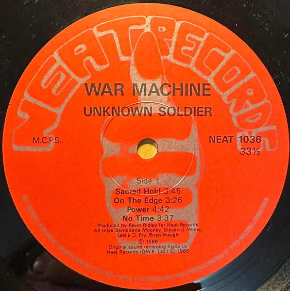 Image of Label Cover of 0446111S: LP - WAR MACHINE, Unknown Soldier (Neat Records; NEAT 1036, UK 1986) Ring Wear  VG/VG