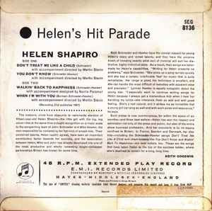 Image of Back Cover of 2914328C: 7" EP - HELEN SHAPIRO, Helen's Hit Parade (Columbia; SEG 8136, UK 1962, Laminated Flipback Sleeve, Mono) Date stamp and tax code sticker on rear of sleeve.  VG/VG+