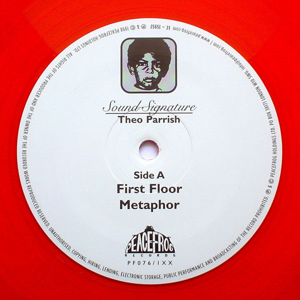 Image of Front Cover of 2xLP - VG/VG - THEO PARRISH, First Floor (Part 1) (Peacefrog Records; PF076/1XX, UK 2011 Reissue, Plastic Gatefolder, Red Vinyl), Small rip at top of sleeve spine, discs have light hairlines., Comes in a clear PVC gate fold sleeve with "20 Peacefrog records" sticker.Limited red 20th anniversary vinyl. - 0916102C