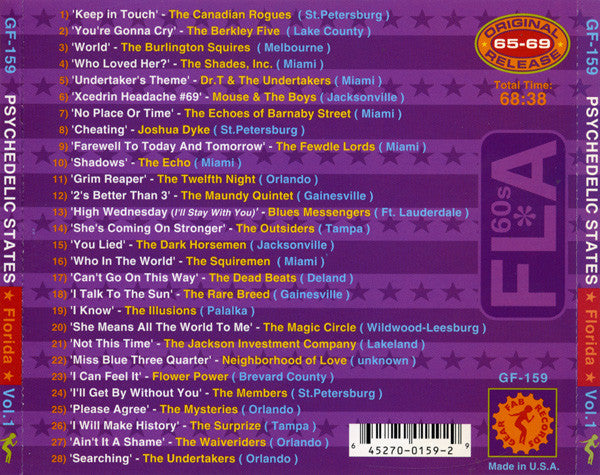 Image of Back Cover of 0636065E: CD - VARIOUS, Psychedelic States: Florida In The 60s Vol. 1 (Gear Fab Records; GF-159, US 2000, Jewel Case)   VG+/VG+