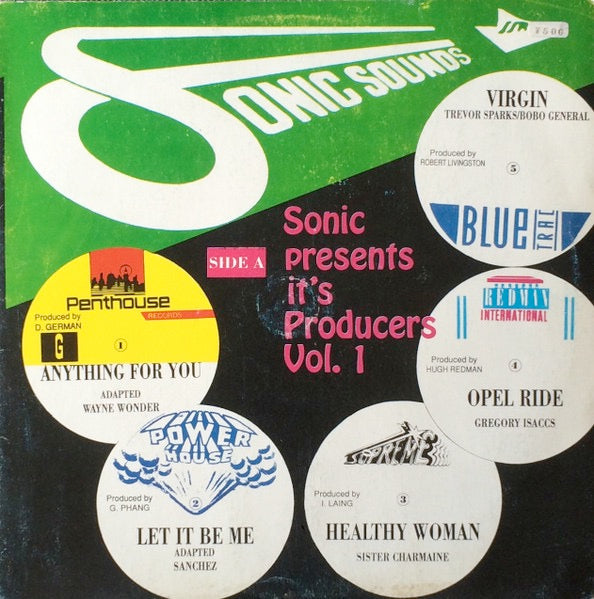 Image of Front Cover of 0416151C: LP - VARIOUS ARTISTS, Sonic Presents It's Producers Vol. 1 (Sonic Sounds; , Jamaica 1980s) Sticker residue on front sleeve.  VG/VG+