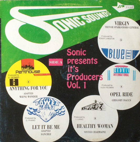 Image of Front Cover of 0416151C: LP - VARIOUS ARTISTS, Sonic Presents It's Producers Vol. 1 (Sonic Sounds; , Jamaica 1980s) Sticker residue on front sleeve.  VG/VG+