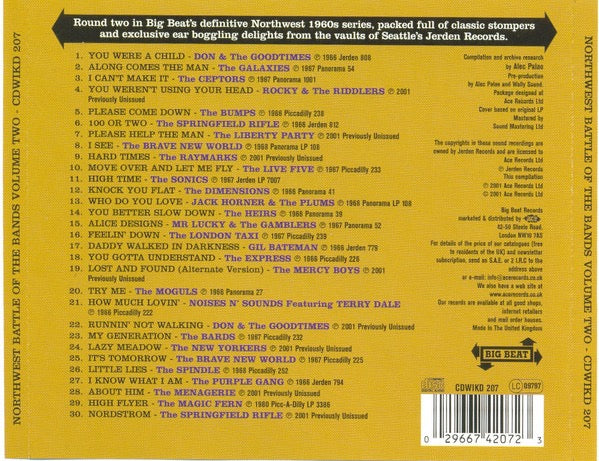 Image of Back Cover of 0436090E: CD - VARIOUS, Northwest Battle Of The Bands Volume Two (Big Beat Records; CDWIKD 207, UK 2001, Jewel Case) Nice copy showing minimal sign of use.  VG+/VG+