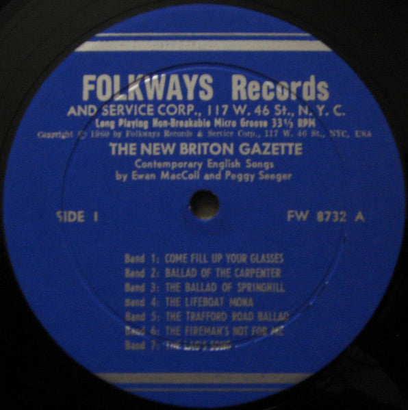 Image of Label Cover of LP - VG+/VG+ - EWAN MACCOLL AND PEGGY SEEGER, The New Briton Gazette (Folkways Records; FW 8732, US 1960, Folkways style sleeve, Booklet), ,  - 0426030E