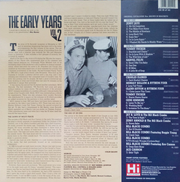 Image of Back Cover of 12" - VG/EX - VARIOUS, Hi Records - The Early Years: Vol. 2 (Hi Records; DHI UK LP 442, UK 1988, Gatefold), Wear to sleeve with sticker residue.,  - 0446156S