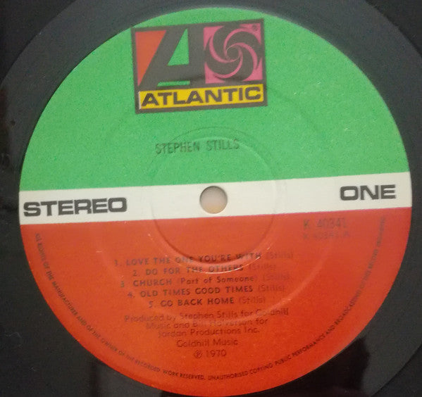 Image of Label Cover of 0416206C: LP - STEPHEN STILLS, Stephen Stills (Atlantic Orange & Green - No W Rim Logo, No Made In UK Under STEREO, No v Under Cat. No.; K 40341, UK 1972 Reissue, Laminated Sleeve, Artisan Logo Runouts)   VG/VG