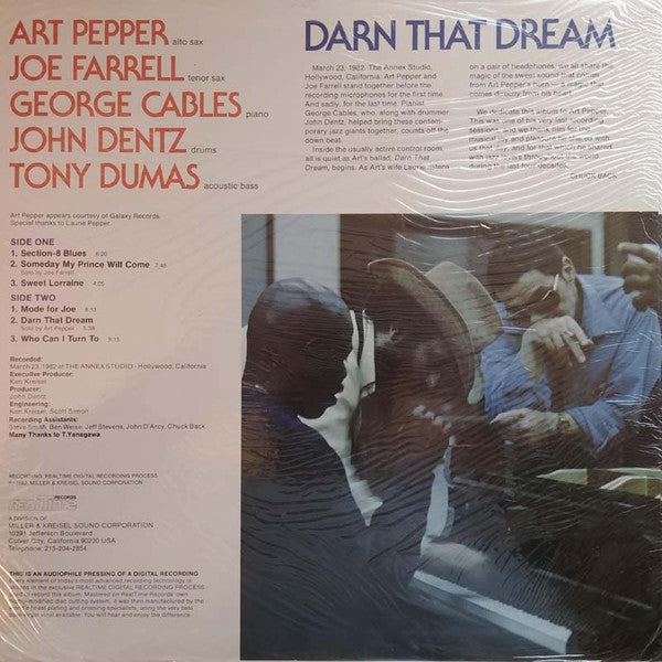 Image of Back Cover of LP - EX/EX - ART PEPPER, Darn That Dream (RealTime Records; RT-309, US 1982, Laminated Sleeve), ,  - 0426182E
