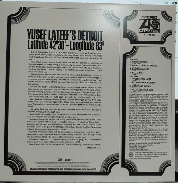 Image of Back Cover of LP - NEW/NEW - YUSEF LATEEF, Detroit Latitude 42  30' Longitude 83  (Atlantic; SD 1525, Argentina 2022 Reissue), ,  - 2356057S