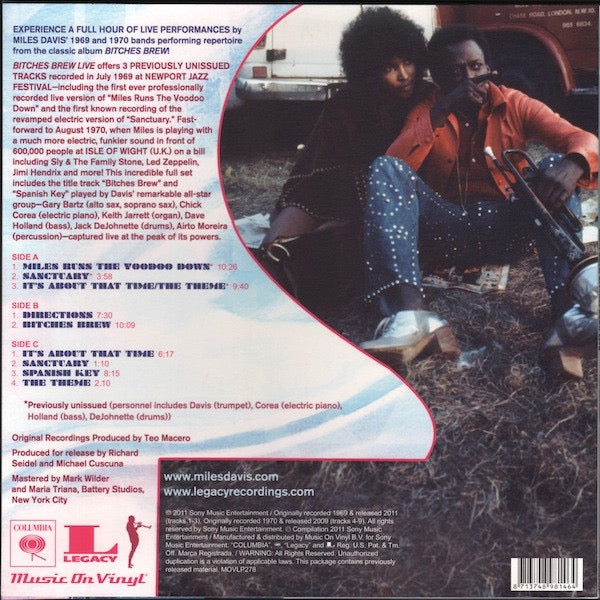 Image of Back Cover of 2xLP - NEW/NEW - MILES DAVIS, Bitches Brew Live (Music On Vinyl; MOVLP278, Europe 2011, Booklet, Etched Disc), ,  - 0416280C