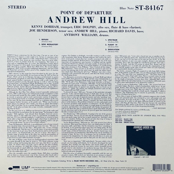 Image of Back Cover of LP - NEW/NEW - ANDREW HILL, Point Of Departure (Blue Note; 4535330, Worldwide 2022 Reissue, 180 Gram Vinyl), ,  - 0416281C