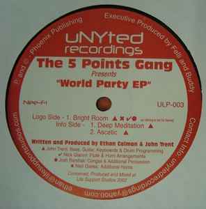 Image of Front Cover of 0426211E: 12" - THE 5 POINTS GANG, World Party EP (Unyted Recordings; ULP-003, US 2002, Stickered Plain Sleeve)   VG/G+