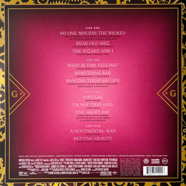 Image of Back Cover of 0446282S: LP - STEPHEN SCHWARTZ, Wicked (The Soundtrack) (Republic Records; 602475112228, Worldwide 2024, Insert, Glinda Vinyl)   VG+/VG+