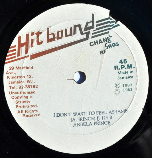 Image of Front Cover of 0416329C: 10" - ANGELA PRINCE / FREDDIE MCGREGOR, I Don't Want To Feel Ashame / Mashing Up Her Brain (Hit Bound; , Jamaica 1983)   /G+