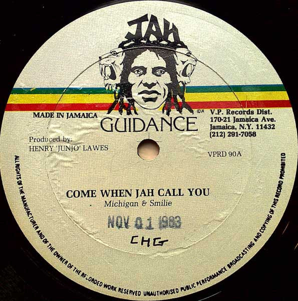 Image of Front Cover of 0416332C: 12" - MICHIGAN & SMILEY, Come When Jah Call You / Ghetto Man (Jah Guidance; VPRD 90, US 1982) Plays above grade, light lines only. Clean labels.  /VG
