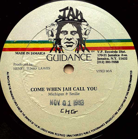 Image of Front Cover of 0416332C: 12" - MICHIGAN & SMILEY, Come When Jah Call You / Ghetto Man (Jah Guidance; VPRD 90, US 1982) Plays above grade, light lines only. Clean labels.  /VG
