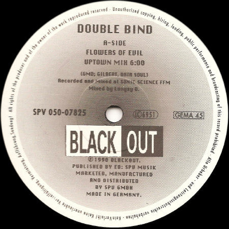 Image of Front Cover of 12" - VG/VG - DOUBLE BIND, Flowers Of Evil (Black Out; SPV 050-07825, Germany 1990), Light marks only,  - 4026317E