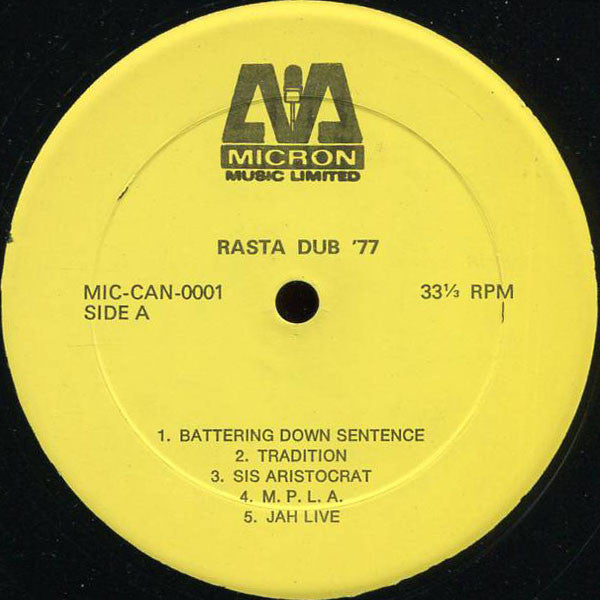 Image of Label Cover of 0446316S: LP - PETE WESTON, Rasta Dub '77 (Micron Music Limited; MIC-CAN-0001, Canada 1970s) Shiny clean disc, plays EX. Light foxing on label. Sleeve is wavy from water damage, spots on back, still looks acceptable.  G/VG+