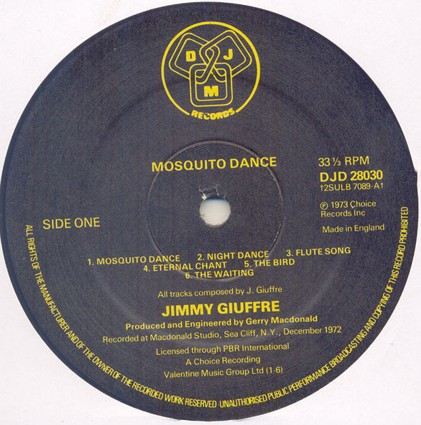 Image of Label Cover of 2xLP - VG/VG - JIMMY GIUFFRE, Mosquito Dance (DJM Records; DJD 28030, UK 1977, Gatefold, Compilation of Music For People, Birds Butterflies & Mosquitoes and River Chant), Light marks, spine faded,  - 4346023S