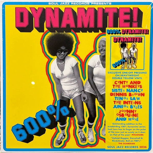 Image of Front Cover of 2xLP - NEW/NEW - VARIOUS ARTISTS / SOUL JAZZ RECORDS PRESENTS, 600% DYNAMITE! Ska, Soul, Rocksteady, Funk and Dub in Jamaica (Soul Jazz; SJRLP589C, Europe 2026 Reissue, Transparent Yellow Vinyl, First-ever Colour Pressing. ), ,  - 0836070E