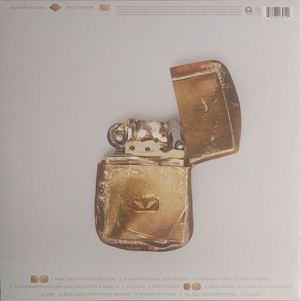 Image of Back Cover of LP - NEW/NEW - MUMFORD & SONS, Prizefighter (Island; 8803910, Europe 2026, Inner & Insert, Indies Exclusive 'Icarus' Amber Vinyl housed in gatefold jacket with lyric sheet and printed inner sleeve. ), ,  - 0816247C
