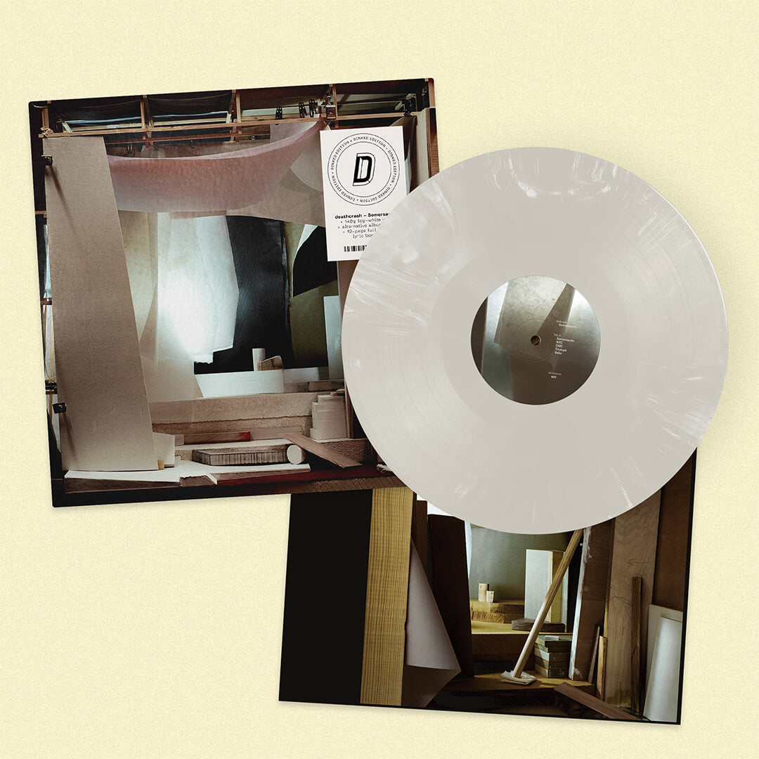 Image of Back Cover of LP - NEW/NEW - DEATHCRASH, Somersaults - Dinked Edition (untitled (recs); u(r)021ltd, UK 2026, 12 Page Full Colour 12  x 12  Lyric Booklet., Fog White Vinyl, Alternative Sleeve Design, Limited Edition Pressing of 500, Dinked Edition No. 385.), ,  - 2136028E