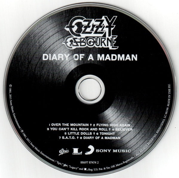Image of Label Cover of 0516063C: CD - OZZY OSBOURNE, Diary Of A Madman (Epic; 88697 87474 2, Europe 2011 Reissue, Jewel Case)   VG+/VG+