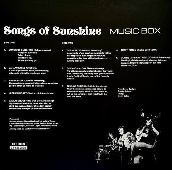 Image of Back Cover of LP - EX/EX - MUSIC BOX, Songs Of Sunshine (Life Goes On Records; LIFE029, Europe 2022 Reissue), ,  - 0526102E