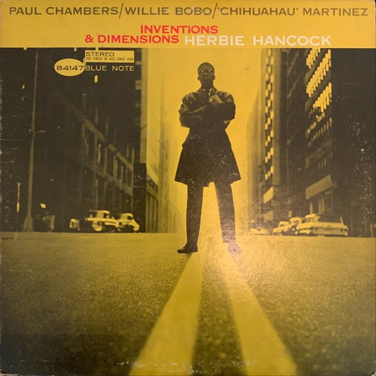 Image of Front Cover of 0516152C: LP - HERBIE HANCOCK, Inventions And Dimensions (Blue Note; BST 84147, US 1967, Pasteback Sleeve) Edge wear to sleeve + small patch of sticker damage. Some staining to reverse. "Stereo" sticker on front. Disc has only a few light marks.  VG/VG