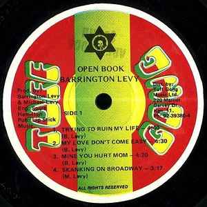 Image of Front Cover of 0546179S: LP - BARRINGTON LEVY, Open Book (Tuff Gong; GRC18, Jamaica 1985, No Picture Sleeve) !!!!No Sleeve!!!!marks on either side of disc, mostly whispey hairlines with few slightly more pronounced scratches  /G+