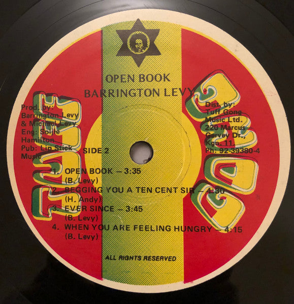 Image of Back Cover of 0546179S: LP - BARRINGTON LEVY, Open Book (Tuff Gong; GRC18, Jamaica 1985, No Picture Sleeve) !!!!No Sleeve!!!!marks on either side of disc, mostly whispey hairlines with few slightly more pronounced scratches  /G+