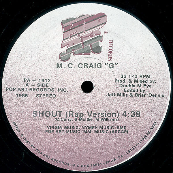 Image of Front Cover of 0516244C: 12" - M. C. CRAIG "G", Shout (Pop Art Records; PA-1412, US 1985)   /G