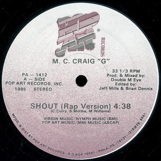 Image of Front Cover of 0516244C: 12" - M. C. CRAIG "G", Shout (Pop Art Records; PA-1412, US 1985)   /G