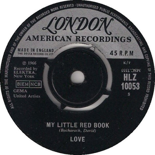 Image of Front Cover of 0526276E: 7" - LOVE, My Little Red Book / Hey Joe (London Records; HLZ 10053, UK , Company Sleeve)   VG/VG