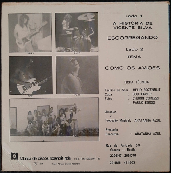Image of Back Cover of 0526262E: 7" EP - ARATANHA AZUL, Aratanha Azul (Rozenblit  ; 0167, Brazil 1979, Picture Sleeve, No Insert)   VG/VG