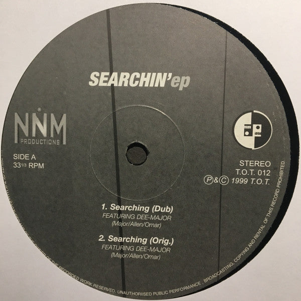 Image of Back Cover of 0516326C: 12" - NNM PRODUCTIONS, Searchin' EP (T.O.T. Records; T.O.T. 012, UK 1999, Picture Sleeve) Sleeve has edge / corner wear and a few scuffs. Writing on label in marker pen  VG/VG