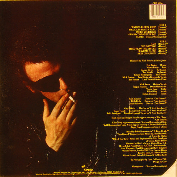 Image of Back Cover of 0546242S: LP - IAN HUNTER, Short Back N' Sides (Chrysalis; CHR 1326, US 1981, Includes Signed Press Release Photo, Mott The Hoople) Creased Edge  VG/VG+