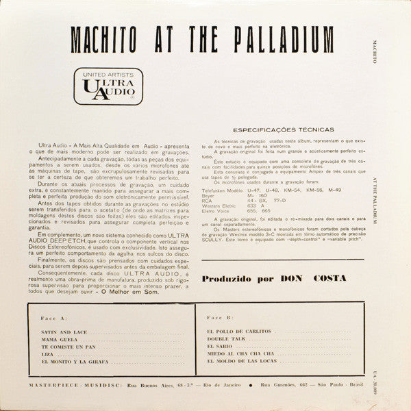 Image of Back Cover of LP - VG+/EX - MACHITO, Machito At The Palladium (United Artists Records; UA-30.009, UK Reissue), Light ringwear.,  - 0526303E