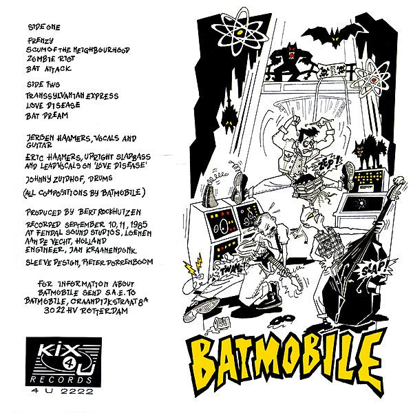 Image of Back Cover of 0526412E: Mini LP - BATMOBILE, Batmobile (Kix 4 U Records; KIX 4 U 2222, Netherlands 1985, Insert) Large corner crease, indents to sleeve.  VG/VG