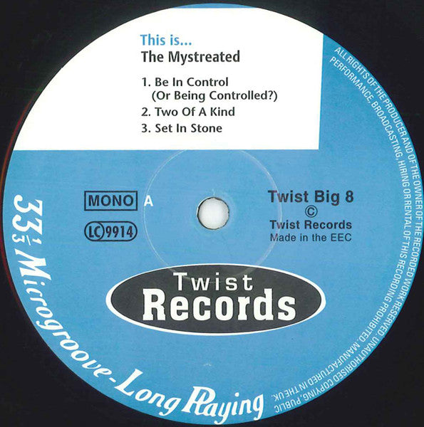 Image of Label Cover of 0546308S: 10" - THE MYSTREATED, This Is... The Mystreated (Twist Records; Twist Big 8, UK 1996) Strong VG all around. Light surface marks and hairlines. Tearing to spine and faint ring wear.  VG/VG