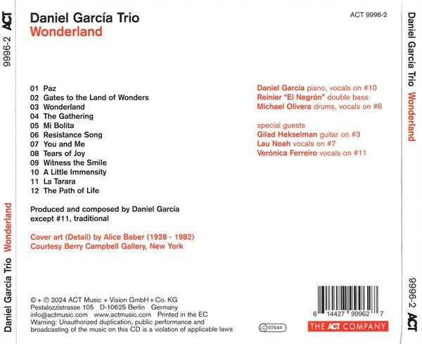 Image of Back Cover of CD - VG+/VG+ - DANIEL GARC A TRIO, Wonderland (ACT; ACT 9996-2, Germany 2024, Digipak), ,  - 0616039C